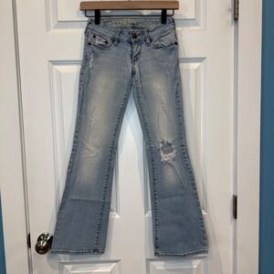 Bullhead Palisades Classic Flare Jeans Light Wash Distressed Low Rise Size 0S